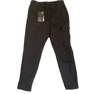 Denim&Flower Mens Med Black Cargo Pants Tapered Leg Stretch Ankle‎ Adjust NWT$68